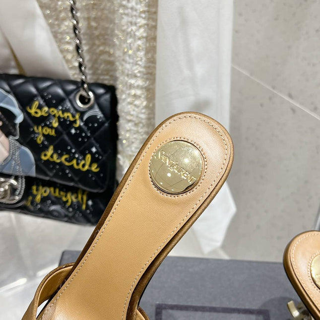 OPYUM HIGH MULES 85 MM IN METALLIC GOLD SATIN CREPE