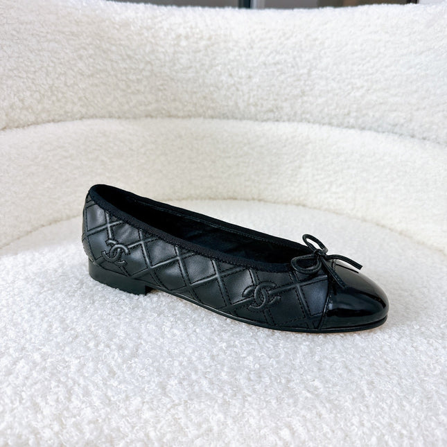 BALLET FLATS BOW IN BLACK CALFSKIN QUILTED