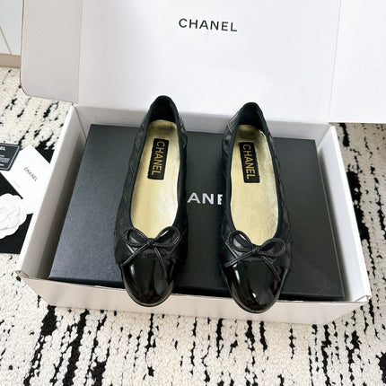 BALLET FLATS BOW IN BLACK CALFSKIN QUILTED