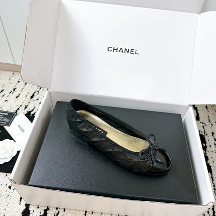 BALLET FLATS BOW IN BLACK CALFSKIN QUILTED