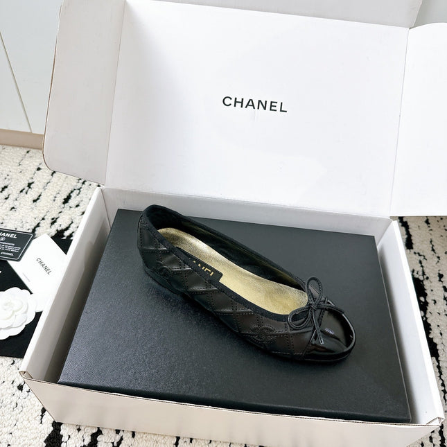 BALLET FLATS BOW IN BLACK CALFSKIN QUILTED