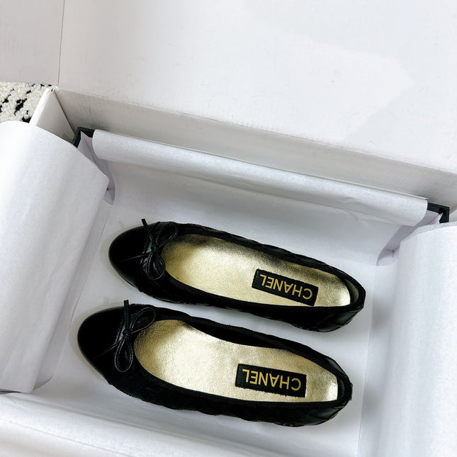 BALLET FLATS BOW IN BLACK CALFSKIN QUILTED