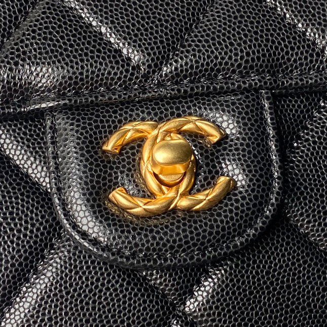 CHANEL 25S FLAP BAG 21 CM IN BLACK GRAINED LAMBSKIN WITH TOP HANDLE