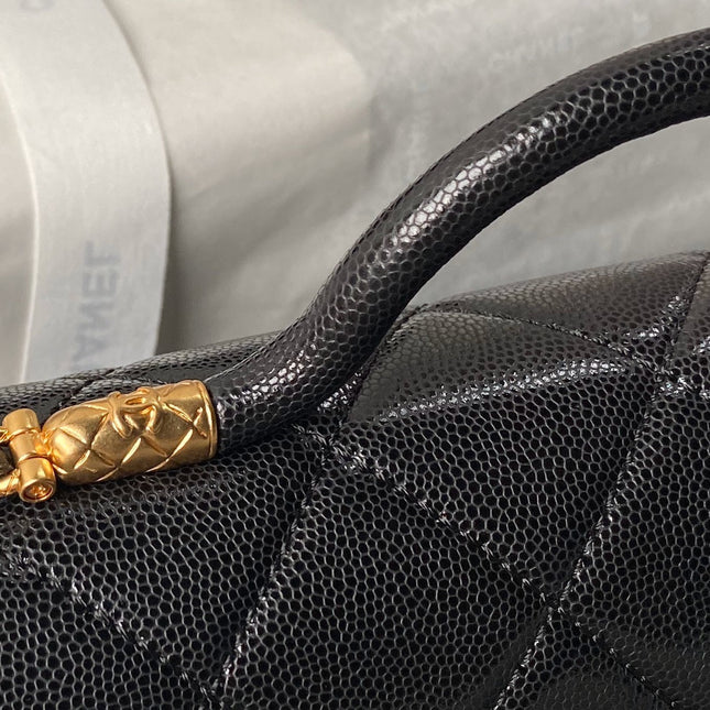 CHANEL 25S FLAP BAG 21 CM IN BLACK GRAINED LAMBSKIN WITH TOP HANDLE