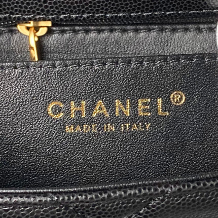 CHANEL 25S FLAP BAG 21 CM IN BLACK GRAINED LAMBSKIN WITH TOP HANDLE