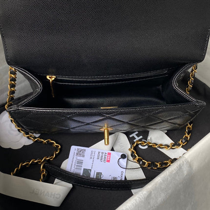 CHANEL 25S FLAP BAG 21 CM IN BLACK GRAINED LAMBSKIN WITH TOP HANDLE