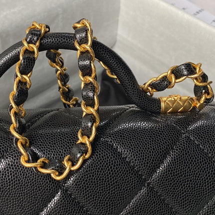 CHANEL 25S FLAP BAG 21 CM IN BLACK GRAINED LAMBSKIN WITH TOP HANDLE