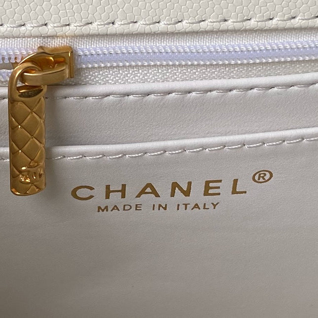 CHANEL 25S FLAP BAG 21 CM IN CREAM WHITE GRAINED LAMBSKIN WITH TOP HANDLE