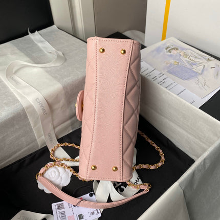 CHANEL 25S FLAP BAG 21 CM IN LIGHT PINK GRAINED LAMBSKIN WITH TOP HANDLE