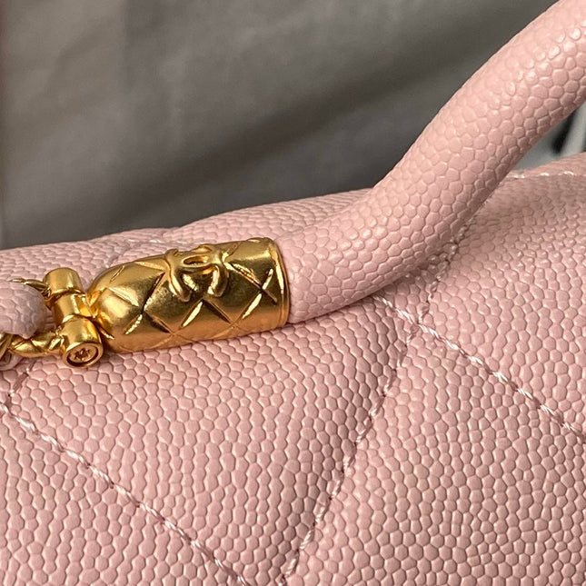 CHANEL 25S FLAP BAG 21 CM IN LIGHT PINK GRAINED LAMBSKIN WITH TOP HANDLE