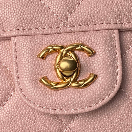 CHANEL 25S FLAP BAG 21 CM IN LIGHT PINK GRAINED LAMBSKIN WITH TOP HANDLE