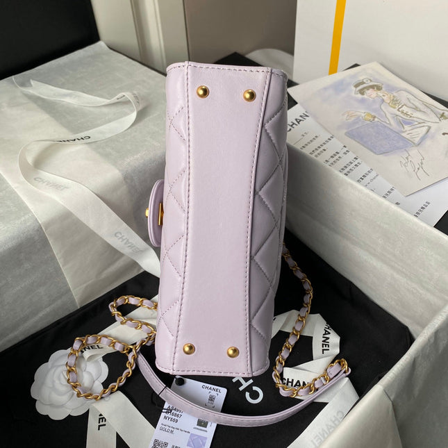 CHANEL 25S FLAP BAG 21 CM IN LIGHT PURPLE LAMBSKIN WITH TOP HANDLE