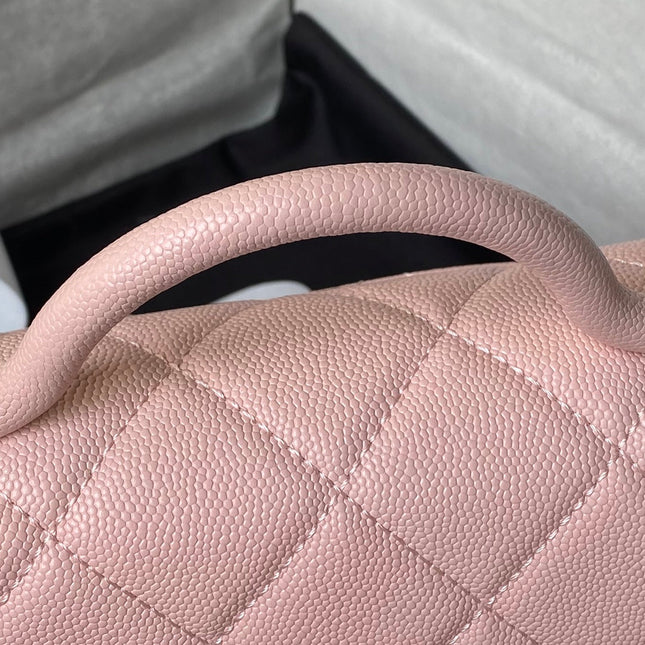 CHANEL 25S FLAP BAG 18 CM IN LIGHT PINK GRAINED LAMBSKIN WITH TOP HANDLE