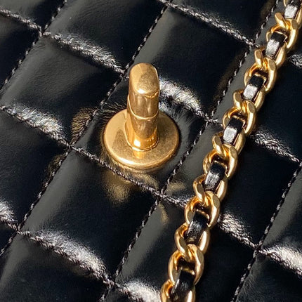CHANEL 25S CLASSIC COCO HANDLE BAG 23 CM IN BLACK LAMBSKIN WITH GOLD HARDWARE
