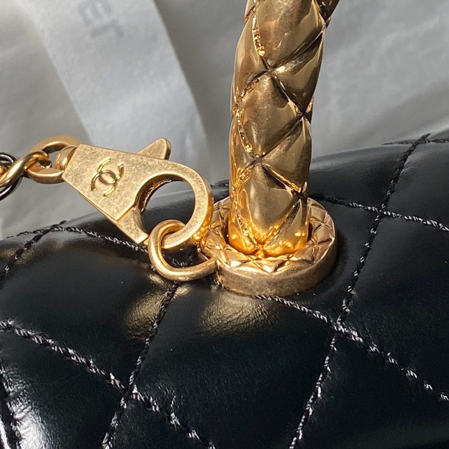 CHANEL 25S CLASSIC COCO HANDLE BAG 23 CM IN BLACK LAMBSKIN WITH GOLD HARDWARE
