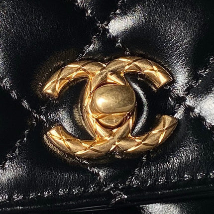 CHANEL 25S CLASSIC COCO HANDLE BAG 23 CM IN BLACK LAMBSKIN WITH GOLD HARDWARE
