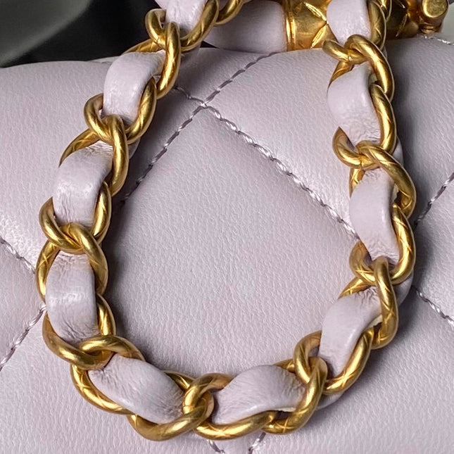 CHANEL 25S FLAP BAG 18 CM IN LIGHT PURPLE LAMBSKIN WITH TOP HANDLE