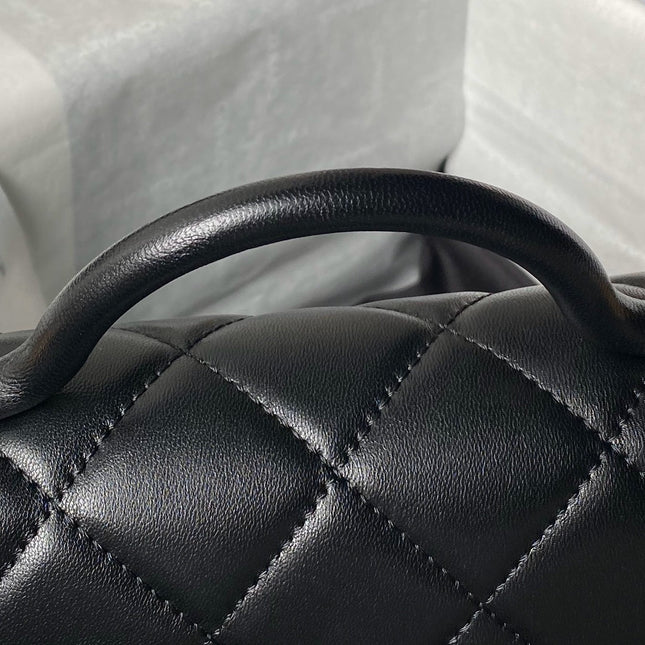 CHANEL 25S FLAP BAG 18 CM IN BLACK LAMBSKIN WITH TOP HANDLE