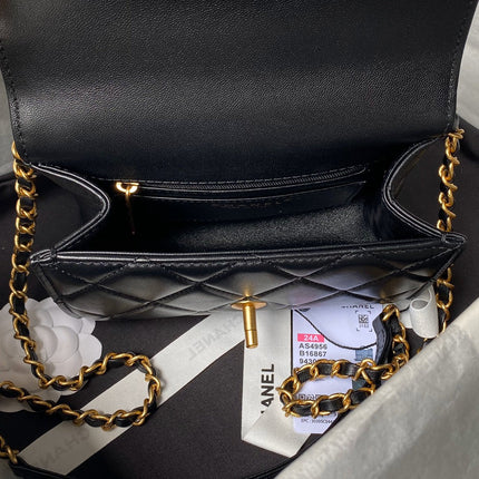 CHANEL 25S FLAP BAG 18 CM IN BLACK LAMBSKIN WITH TOP HANDLE