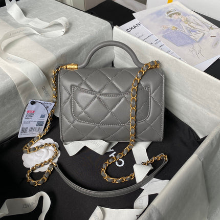 CHANEL 25S FLAP BAG 18 CM IN DARK GREY LAMBSKIN WITH TOP HANDLE