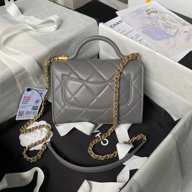 CHANEL 25S FLAP BAG 18 CM IN DARK GREY LAMBSKIN WITH TOP HANDLE