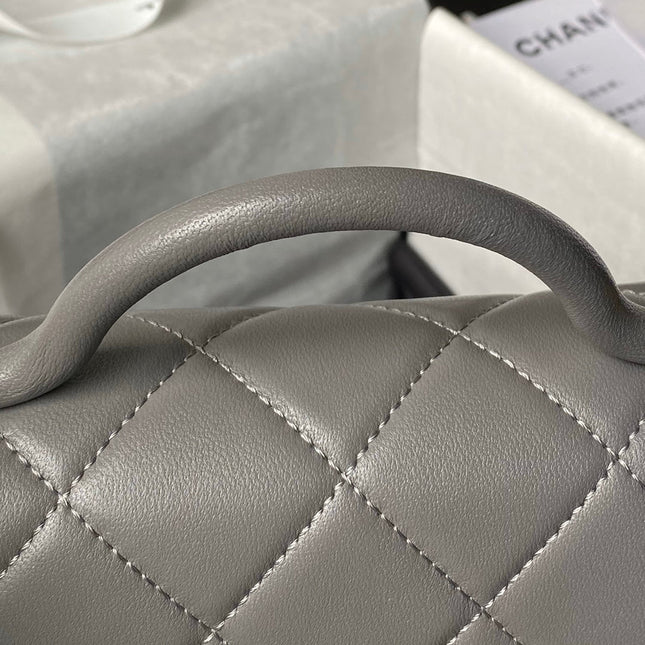 CHANEL 25S FLAP BAG 18 CM IN DARK GREY LAMBSKIN WITH TOP HANDLE