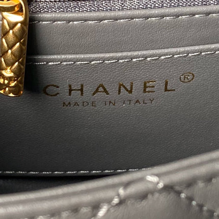 CHANEL 25S FLAP BAG 18 CM IN DARK GREY LAMBSKIN WITH TOP HANDLE