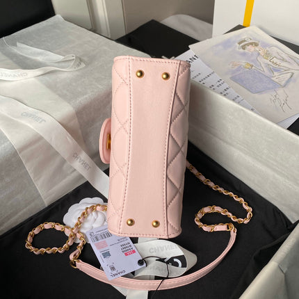 CHANEL 25S FLAP BAG 18 CM IN LIGHT PINK LAMBSKIN WITH TOP HANDLE