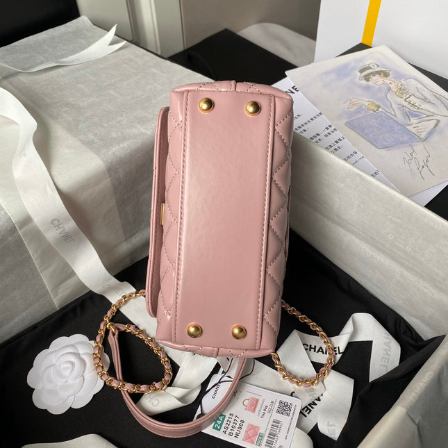 CHANEL 25S CLASSIC COCO HANDLE BAG 19 CM IN LIGHT PINK LAMBSKIN WITH GOLD HARDWARE