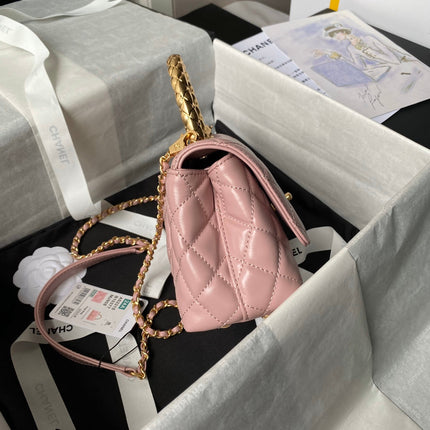 CHANEL 25S CLASSIC COCO HANDLE BAG 19 CM IN LIGHT PINK LAMBSKIN WITH GOLD HARDWARE