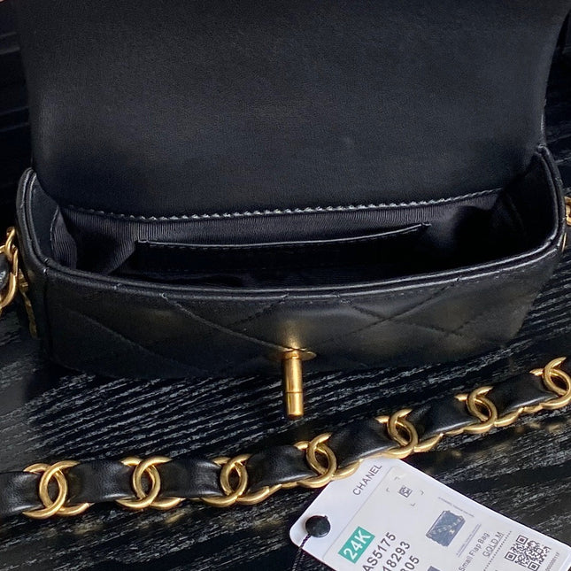 MINI FLAP BAG 16 IN BLACK CALFSKIN GOLD DOUBLE C THICK CHAIN