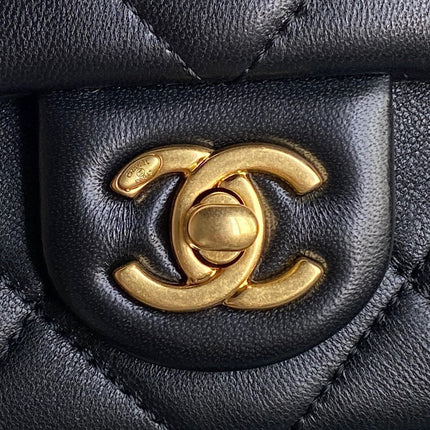 MINI FLAP BAG 16 IN BLACK CALFSKIN GOLD DOUBLE C THICK CHAIN