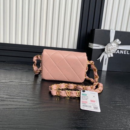 MINI FLAP BAG 16 IN MELON PINK CALFSKIN GOLD DOUBLE C THICK CHAIN