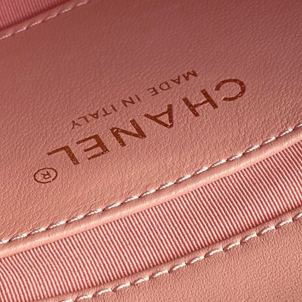 MINI FLAP BAG 16 IN MELON PINK CALFSKIN GOLD DOUBLE C THICK CHAIN