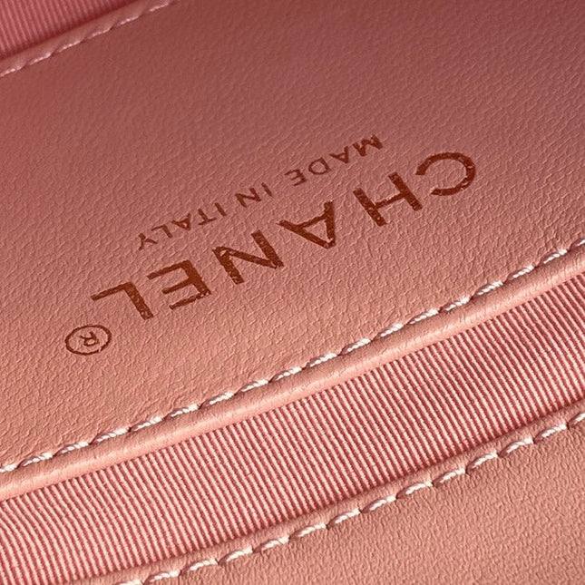MINI FLAP BAG 16 IN MELON PINK CALFSKIN GOLD DOUBLE C THICK CHAIN