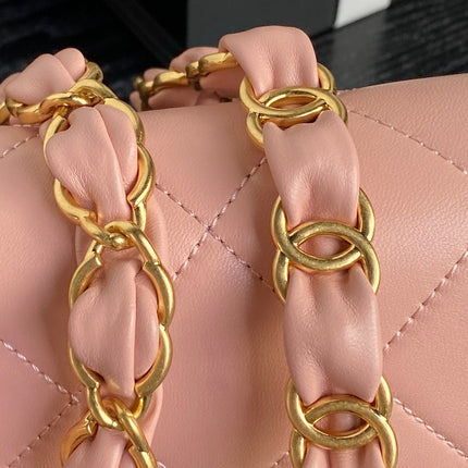 MINI FLAP BAG 16 IN MELON PINK CALFSKIN GOLD DOUBLE C THICK CHAIN