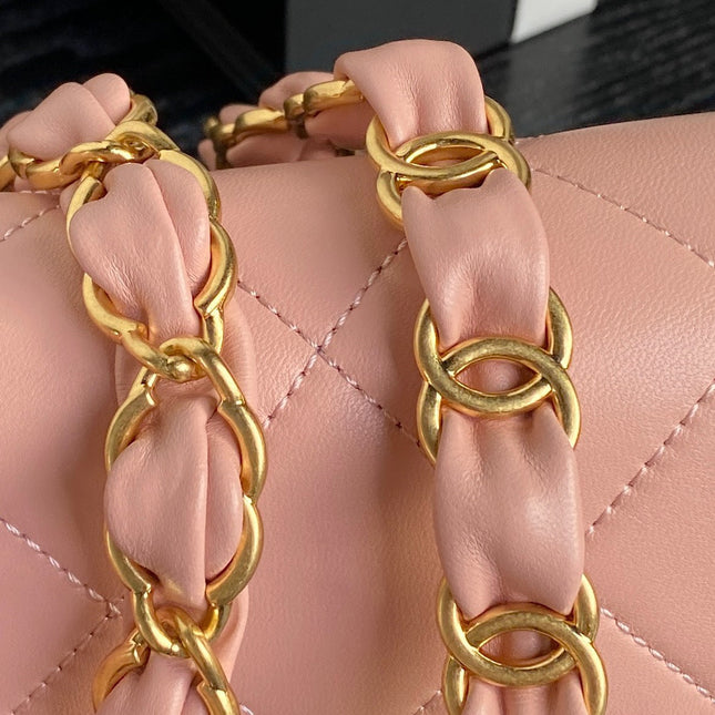 MINI FLAP BAG 16 IN MELON PINK CALFSKIN GOLD DOUBLE C THICK CHAIN