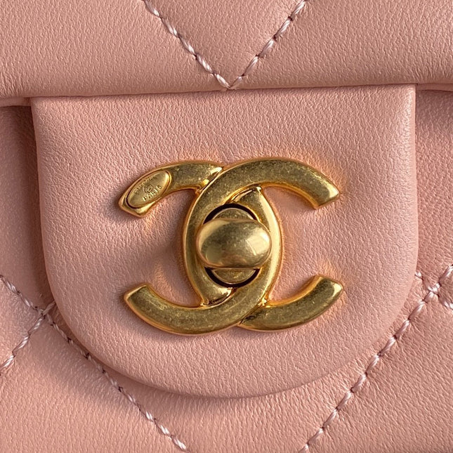 MINI FLAP BAG 16 IN MELON PINK CALFSKIN GOLD DOUBLE C THICK CHAIN