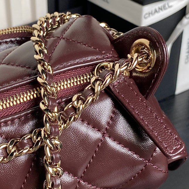 CAMERA BAG 24 IN CONGO BROWN SHINY CALFSKIN GOLD CHAIN
