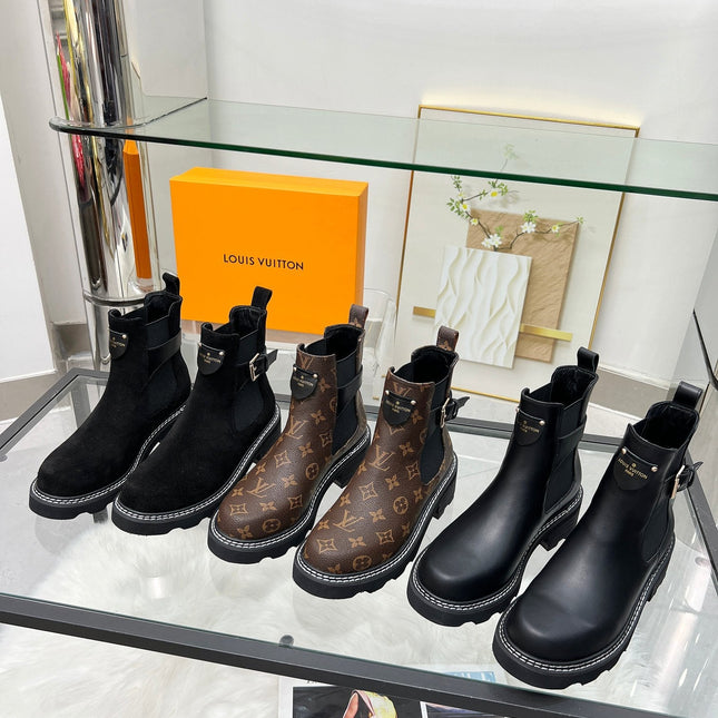 LV WOMEN'S SHORT BOOTS IN BLACK CALFSKIN