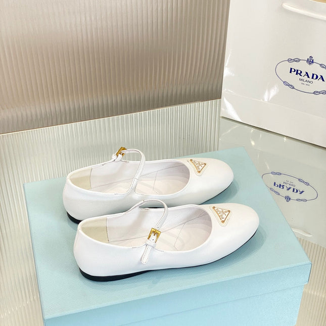 PRA NAPPA MARY JANE FLAT WHITE LAMBSKIN