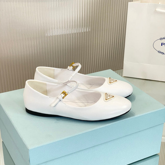 PRA NAPPA MARY JANE FLAT WHITE LAMBSKIN