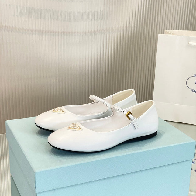 PRA NAPPA MARY JANE FLAT WHITE LAMBSKIN