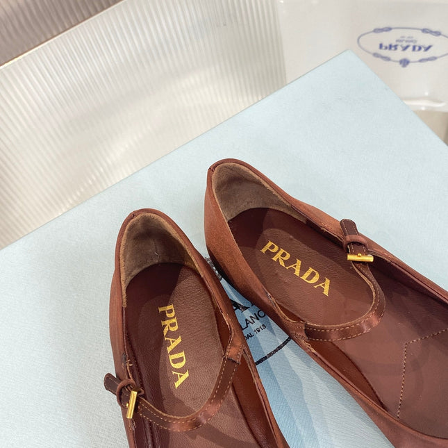 PRA NAPPA MARY JANE FLAT BROWN SATIN