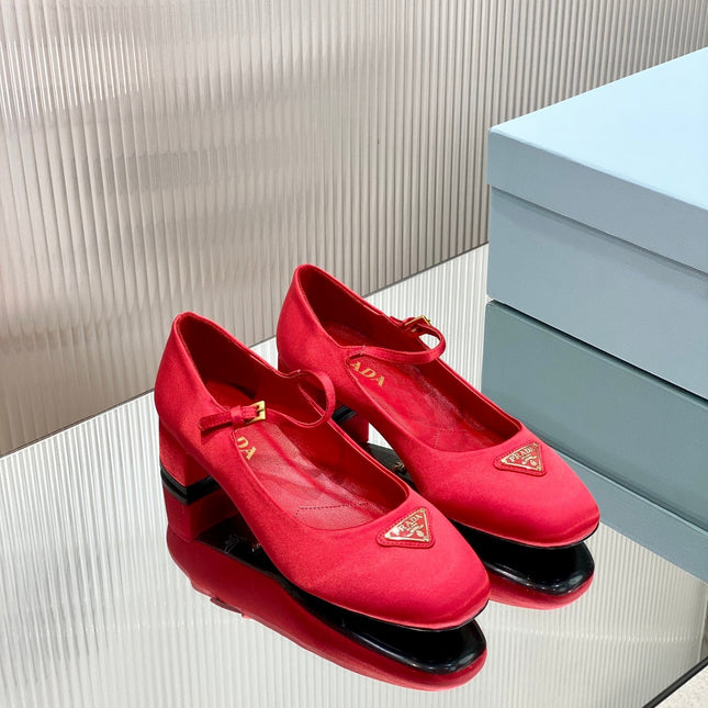 PRA NAPPA MARY JANE PUMPS CRIMSON SATIN