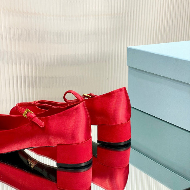 PRA NAPPA MARY JANE PUMPS CRIMSON SATIN