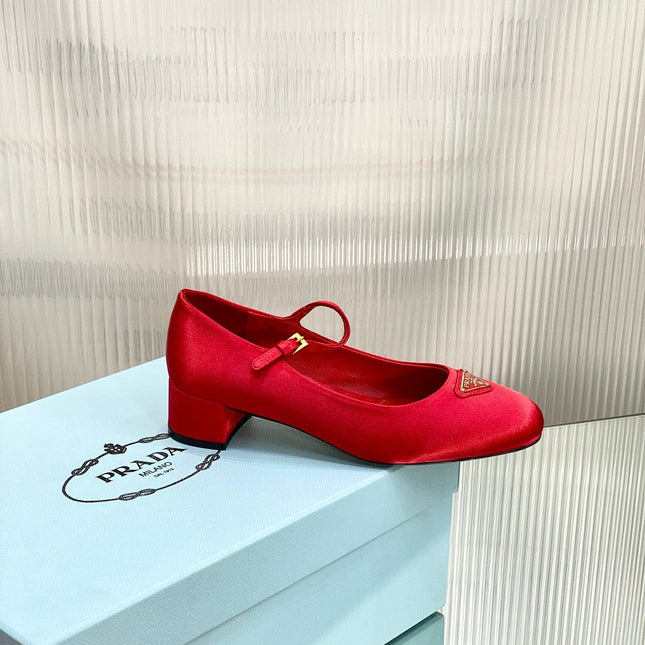 PRA NAPPA MARY JANE PUMPS CRIMSON SATIN