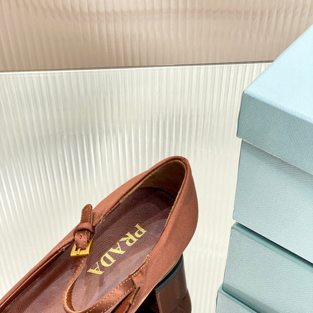 PRA NAPPA MARY JANE PUMPS BROWN SATIN