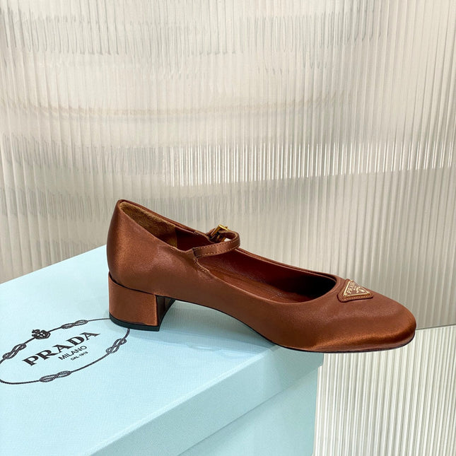 PRA NAPPA MARY JANE PUMPS BROWN SATIN
