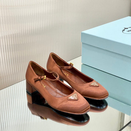 PRA NAPPA MARY JANE PUMPS BROWN SATIN